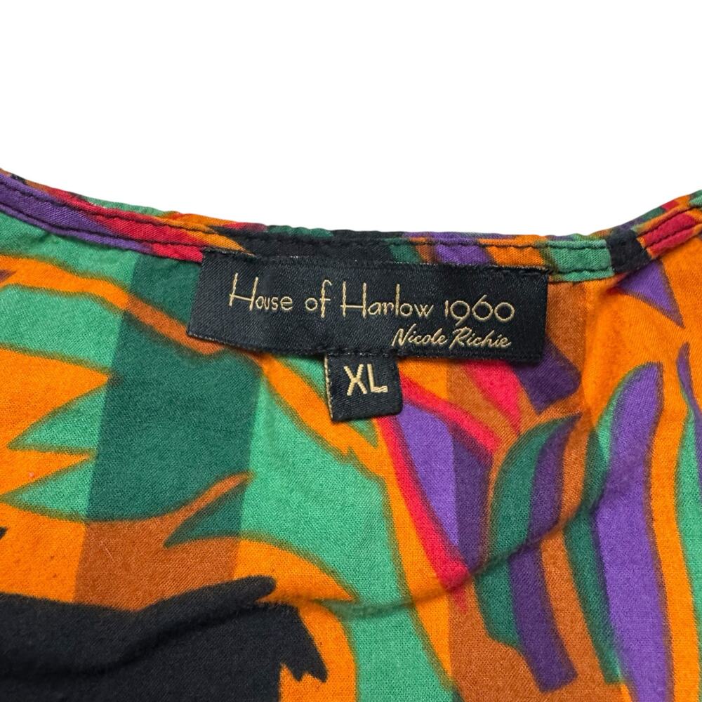 HOUSE OF HARLOW 1960 Meadow Pink Print Blouse Size XL Womens Bright Orange Green - Picture 6 of 9
